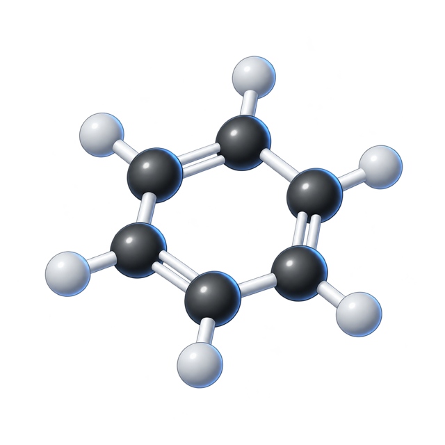 Cartoon ball-and-stick model of benzene