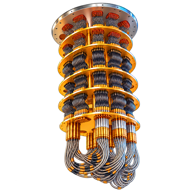 Cartoon illustration of a quantum-computer cryogenic system