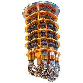 Cartoon illustration of a quantum-computer cryogenic system